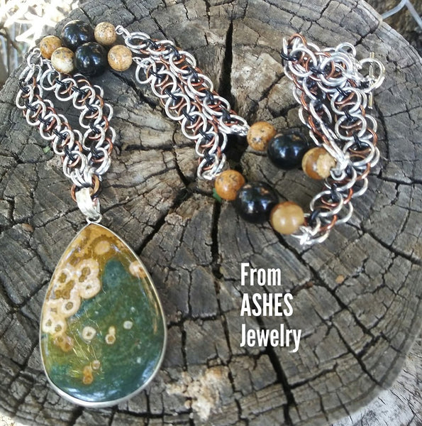 Ocean jasper chainmail hand crafted necklace