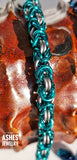 Byzantine chainmail bracelet teal and silver 