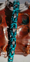 Byzantine chainmail bracelet silver and teal