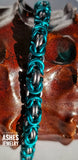 Byzantine chainmail bracelet silver and teal